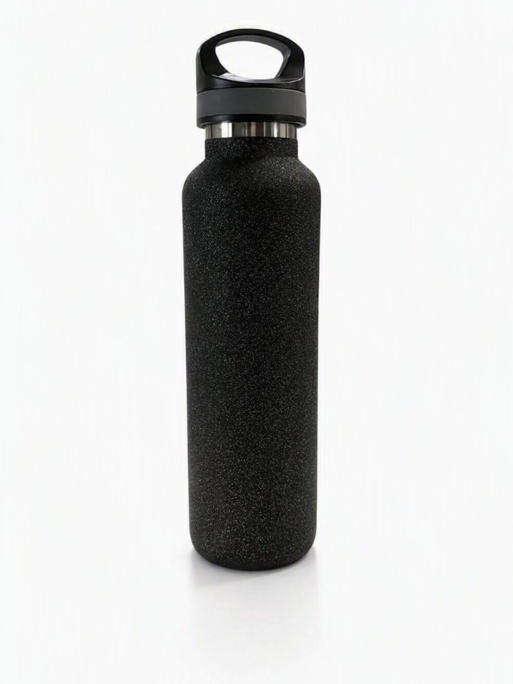 Insulated Black Glitter Textured Metal Bottle with Carry Handle 20 oz.